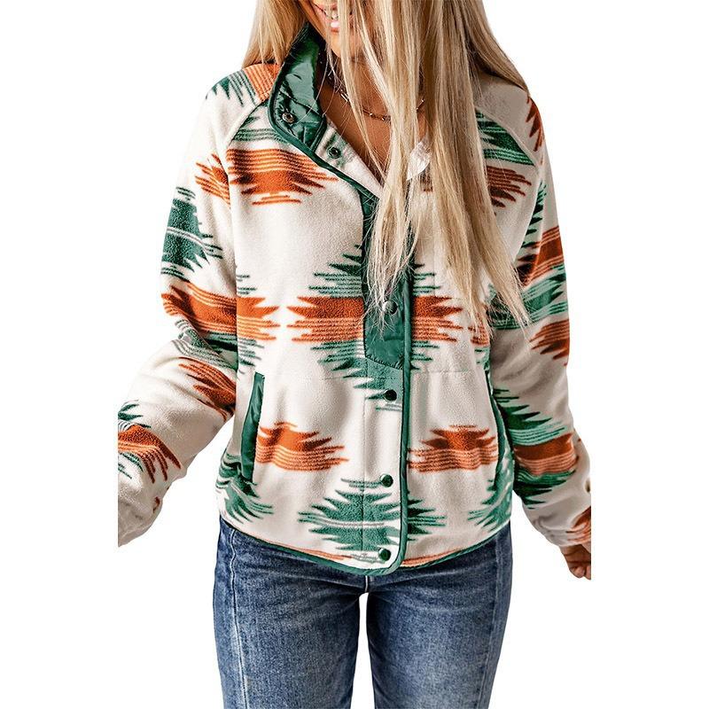 European and American Latest Contrasting Color Lapel Plush Outerwear Jacket Women