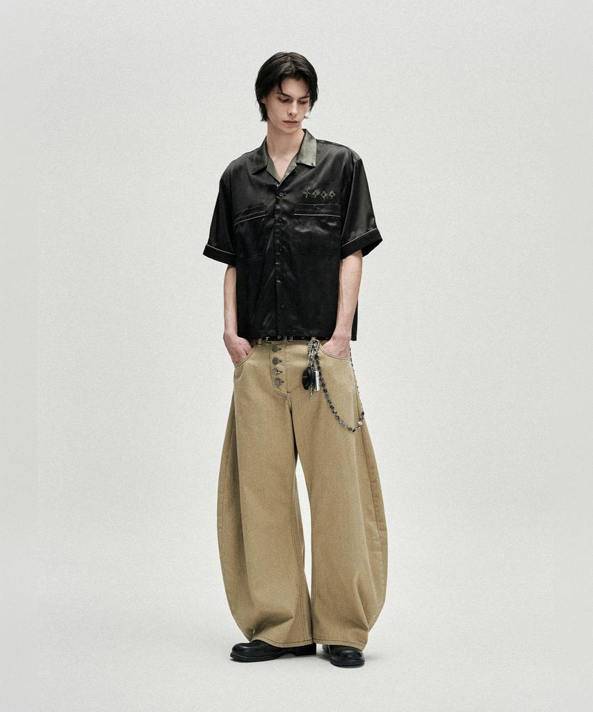 NOT4NERD Chain Stitch Half Bowling Shirt - Black