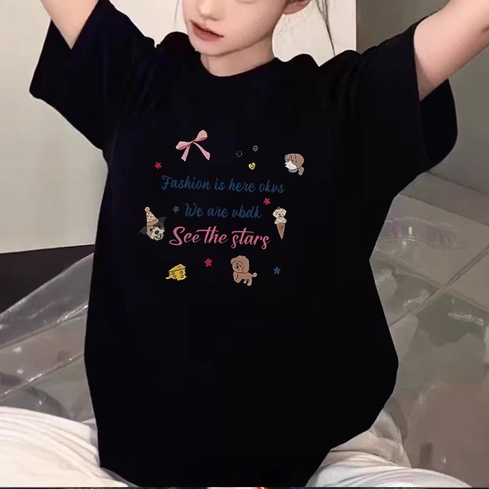 American trendy brand front shoulder cartoon cute printed short-sleeved t-shirt women's summer new casual loose versatile top t-shirt