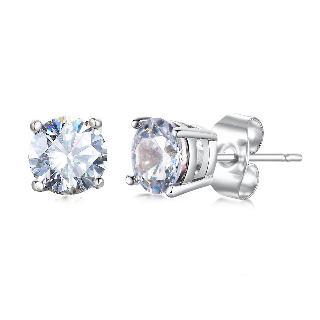 Mens Earrings, Square CZ Stud Earring, Princess Cut Earrings,Stainless Steel Butterfly Push Back Earrings,Man Jewelry