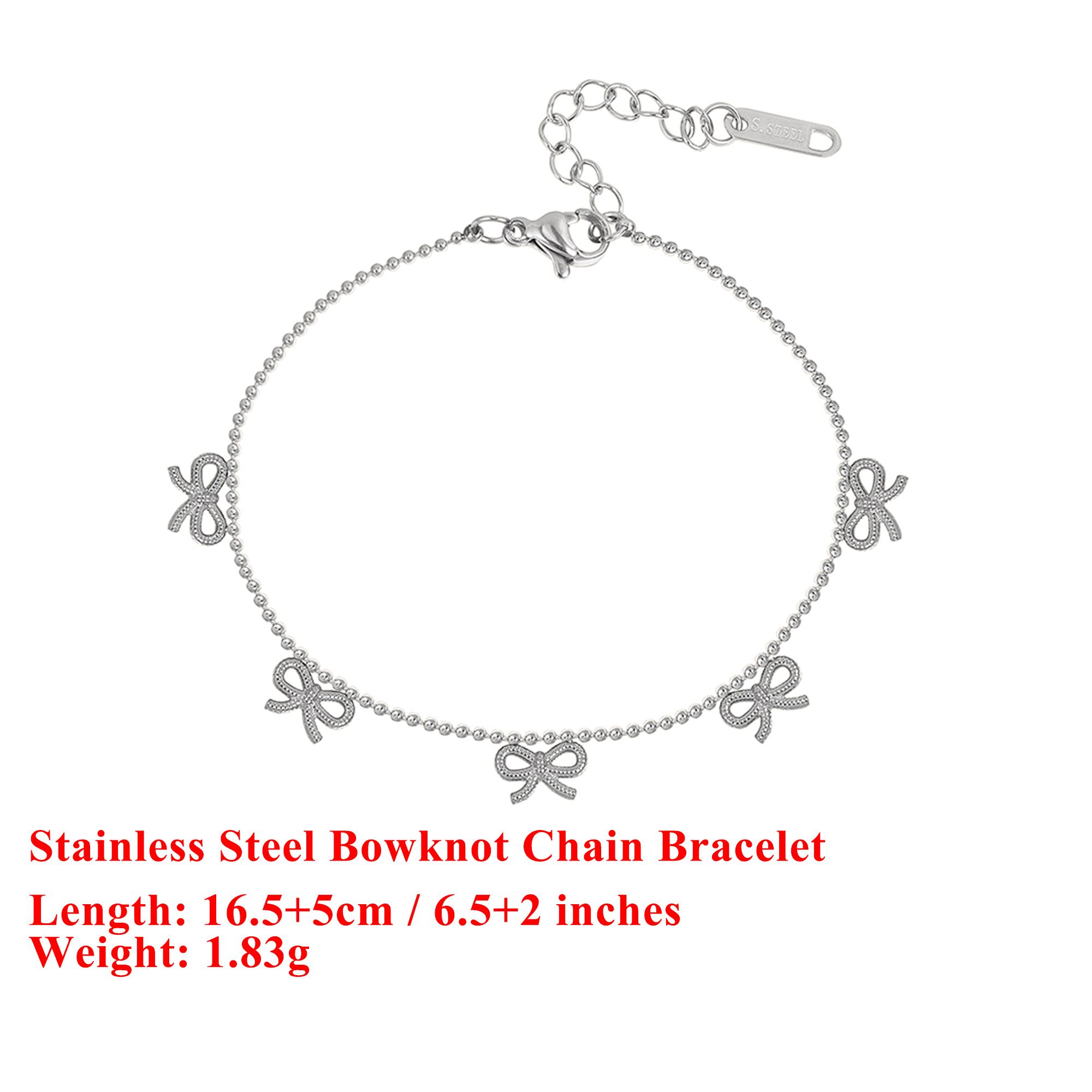 

EFFIE QUEEN Stainless Steel 18k Gold Bowknot Chain Bracelet Romantic Jewelry for Women Hand Chain Valentine s Gift Wear STKB05 серебряный