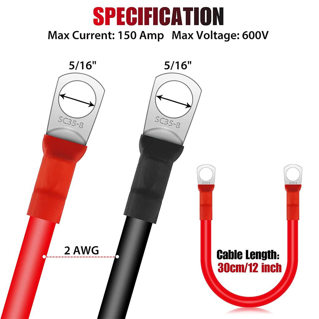 Soft Silicone Battery Cable Set 2AWG  2Tin-plated Copper Connection Wire Waterproof Flexible for Car/Inverter/UPS