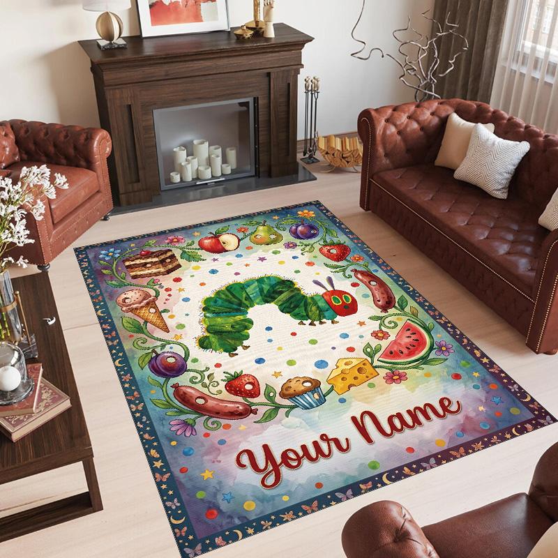 Rainbow Theme Crystal Velvet Floor Rug Personalized Custom Name Text Warm Carpet Home Decoration