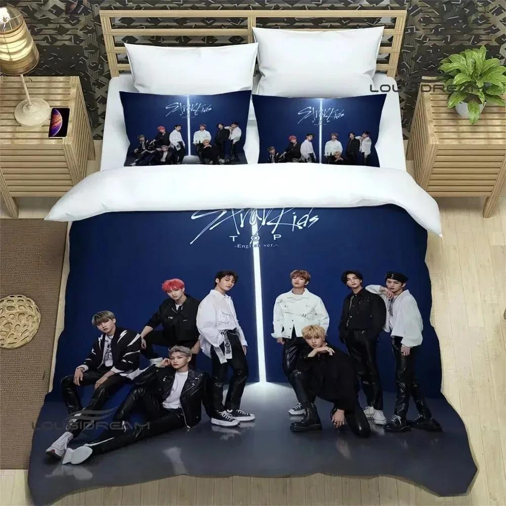 Kpop S-Stray-K-Kids Druck Bettwäschesets Exquisites Bettzubehör Set Bettbezug Bettdecke Set Bettwäscheset Luxus Geburtstagsgeschenk