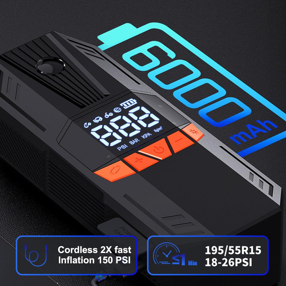 150PSI Portable Tire Inflator with LCD Pressure Gauge Cordless Air Compressor Quick Inflation Smart Air Pump Car Accessories