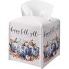 Floral Tissue Box Holder, Fall Florals Leather Tissue Box Cover Square, Autumn Facial Paper Organizer Dispenser Toilet Paper Holder for Bathroom