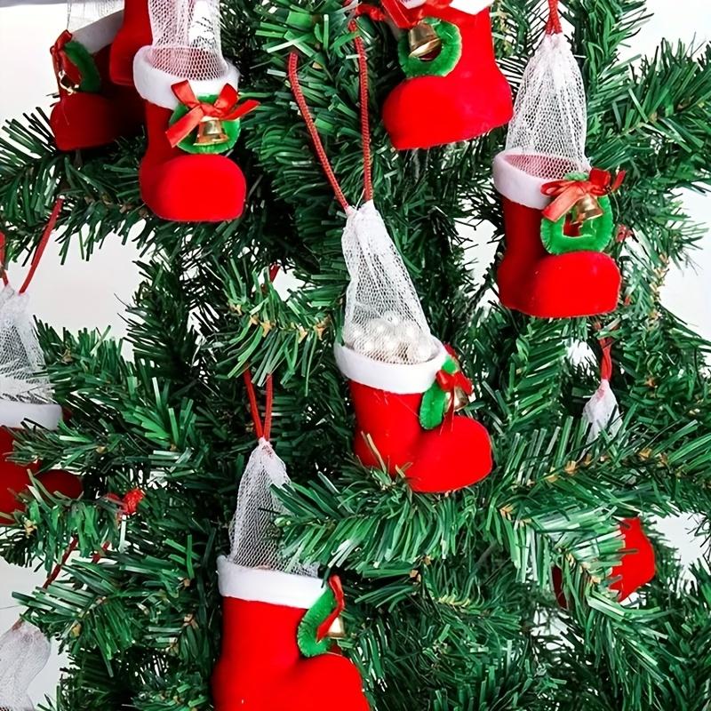 3/6pcs Christmas Socks Candy Boots with Small Bells Holiday Gift Bags Xmas Trees Santa Claus Boots for Fireplace Festival Decors