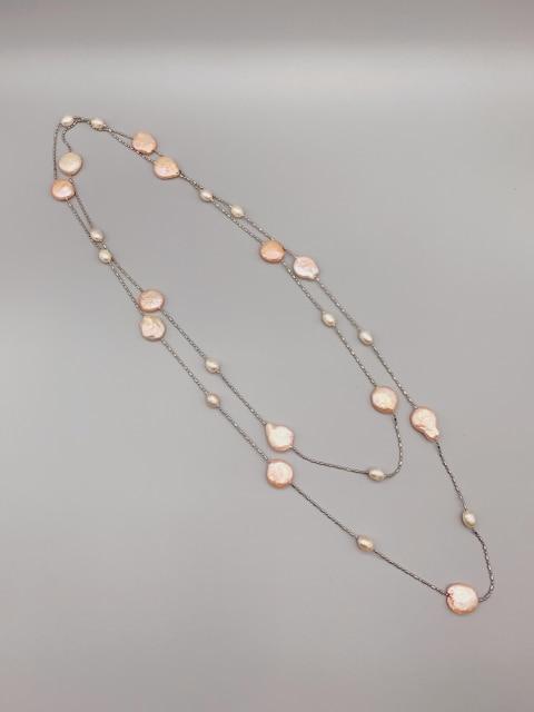 Freshwater Rice Pearls Coin Pearls Long Pendant Necklace Girls Floating Style Stainless Steel For Women Chain Classic Giveaway GiftClassic Necklaces