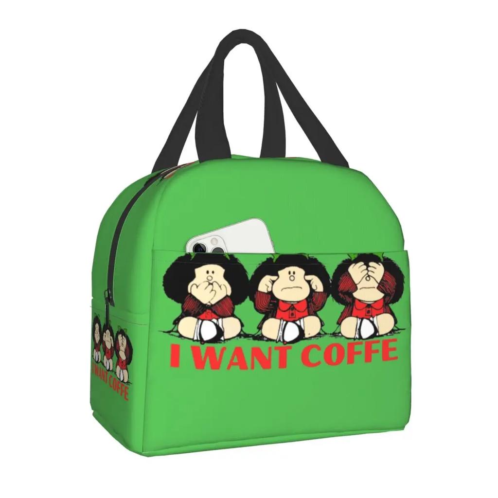 Mafalda Portable Lunch Box Quino Comic Cooler Thermal Food Insulated Lunch Bag For Women Kids School Children Multifunction Bags