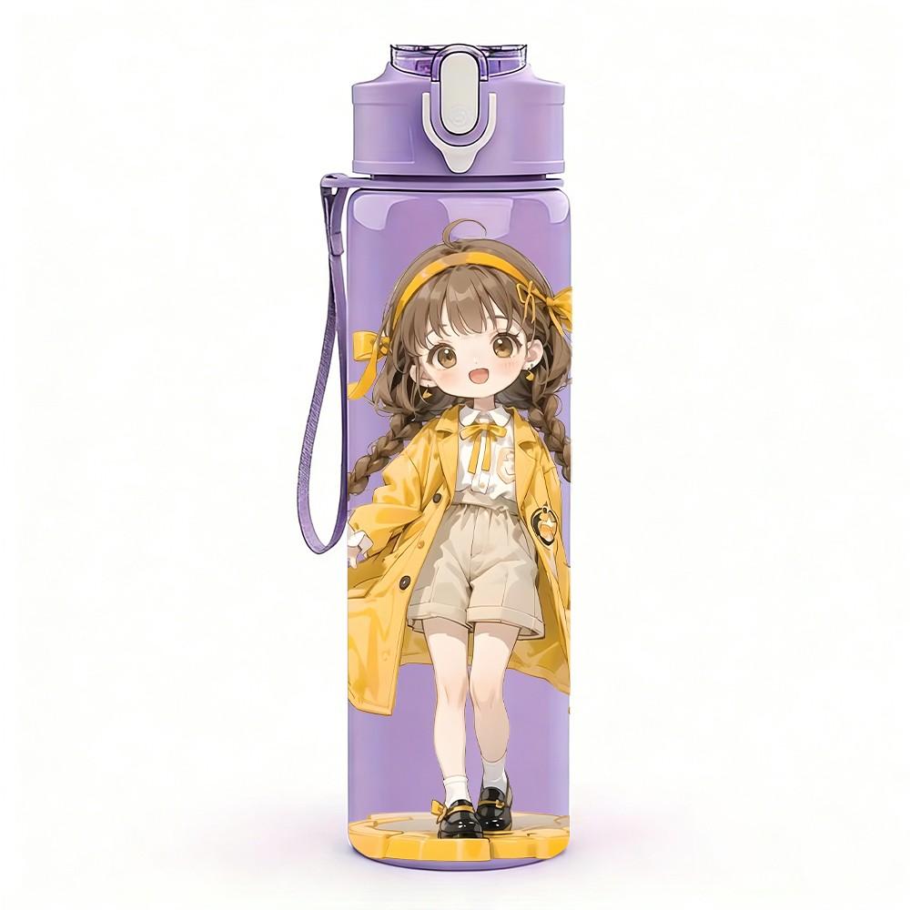 1PC Blonde Girl Yellow Dress Pattern 750ml Color Plastic Sports Water Bottle Leakproof Flip Straw Lid Suitable for Sports Office Home Use