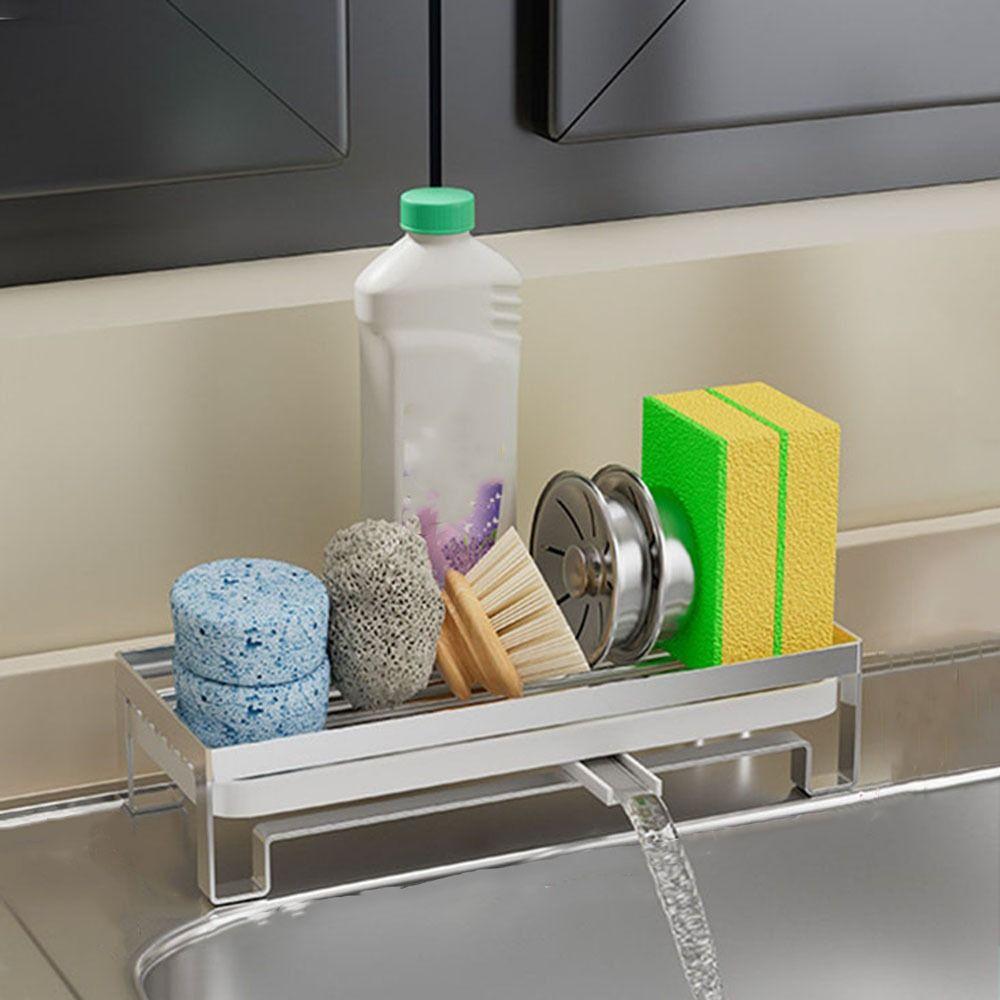 Black/Silver Soap Sponge Holder Self-Draining Dishcloth Towel Rack Sink Drain Rack for Home