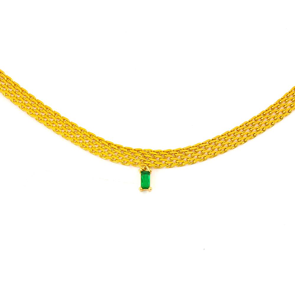 18K Gold-Plated Mesh Necklace with Square Zirconia Pendant for Women