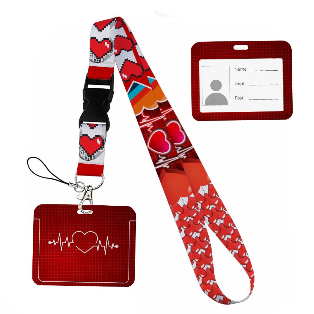 

Peach Heart Shape Print Keychain Lanyard Ribbon for Keys Horizontal ID Card Phone Straps Rope Student Badge Holder Accessory
