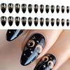 Confezione da 24 Unghie Finte Press On con Design di Gatti Neri Lunghezza Media Lucide Forma a Mandorla Unghie False per Donna Manicure Artigianale