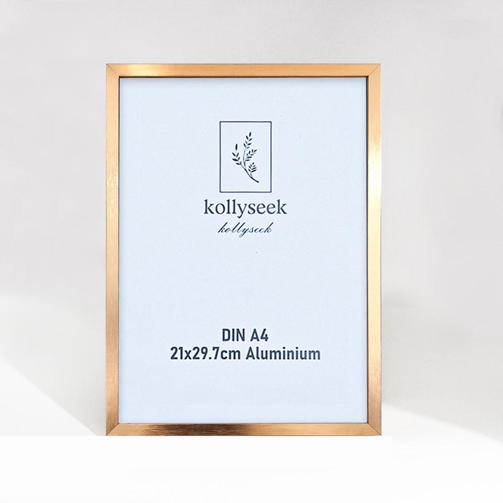 A4-bildram i aluminiumlegering med graverad logotyp för foto, bordsplacering, väggupphängning eller visning av verksamhetstillstånd.