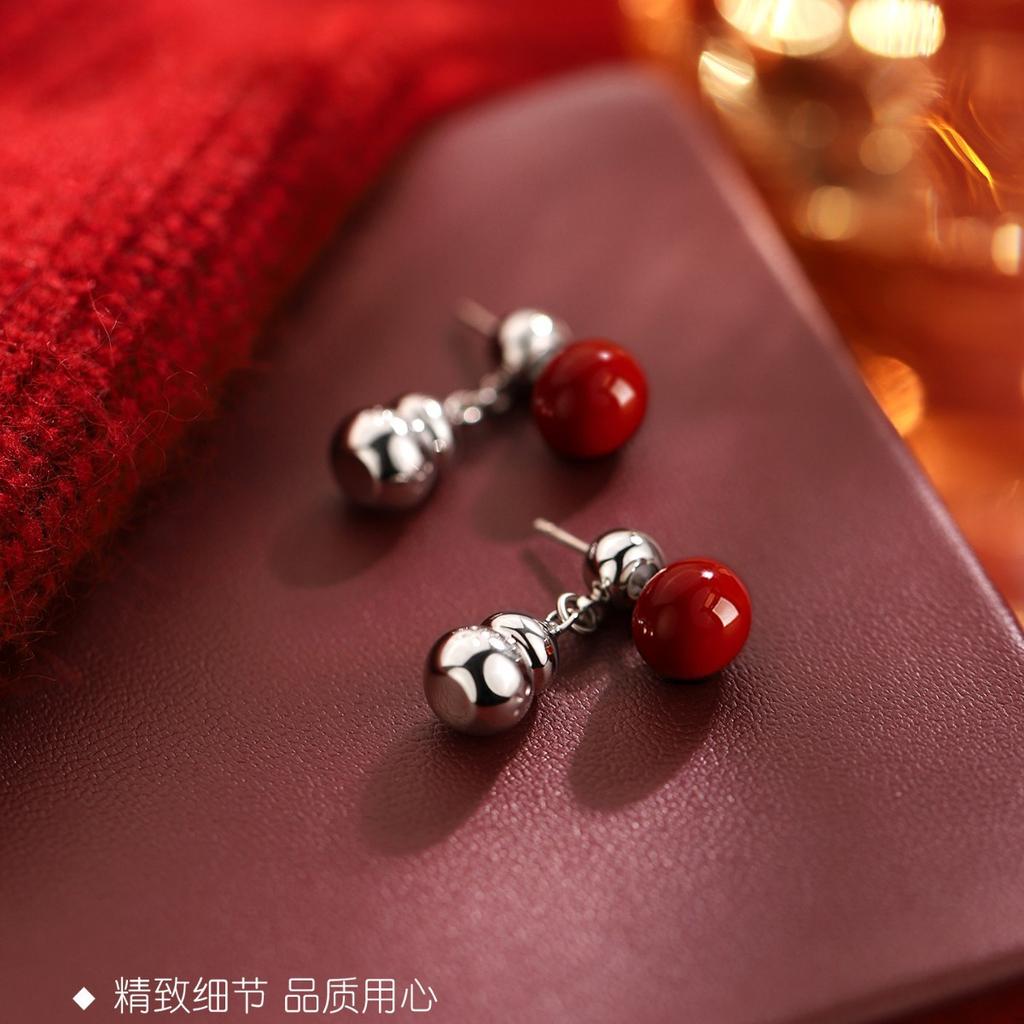 925 silver red gourd stud earrings 2026 Year of the Horse niche earrings New Year natal year earrings