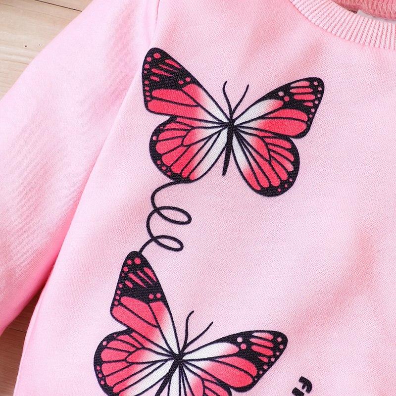 Baby Girls Butterfly Print Sweatshirt Set Pullover Top and Pants 2pcs