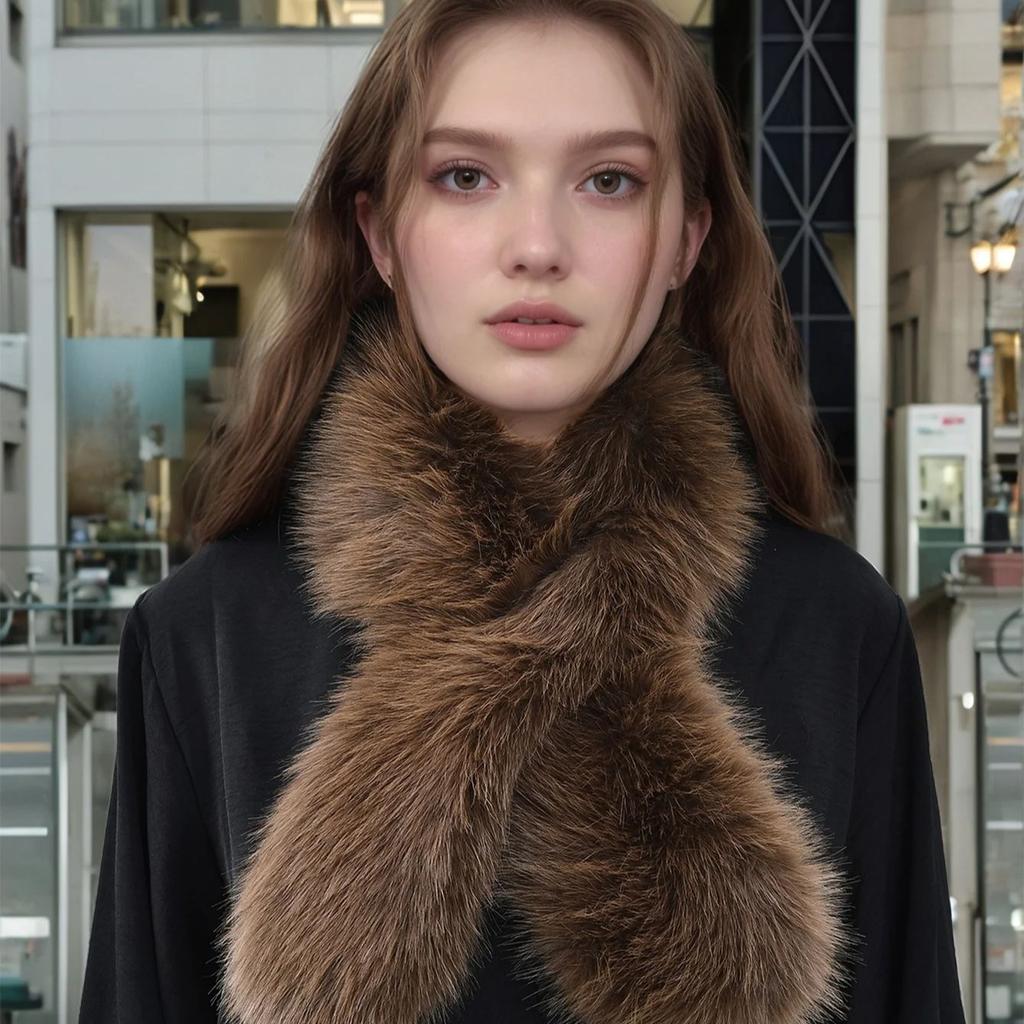 Thickened Hair Collar Fur Scarf For Women Warm Solid Color Shawl Female Fur Scarf Imitation Plush Snood Fur Collar Girl Scarves