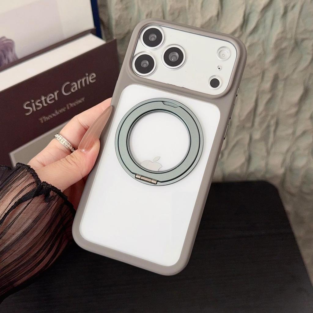 iPhone 17 Pro Max Case with 360° Rotating Magnetic Stand & Frosted Transparent Cover