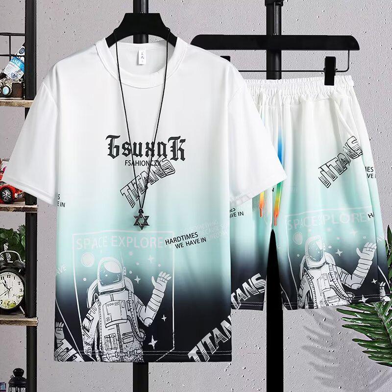 2024 Men's Gradient Sports Fashion Two-Piece Set - T-Shirt & Shorts