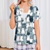 Camicia Post-Chirurgica da Donna a Maniche Corte con Quattro Tasche e Bottoni, Stampa a Righe, Top Casual per il Recupero