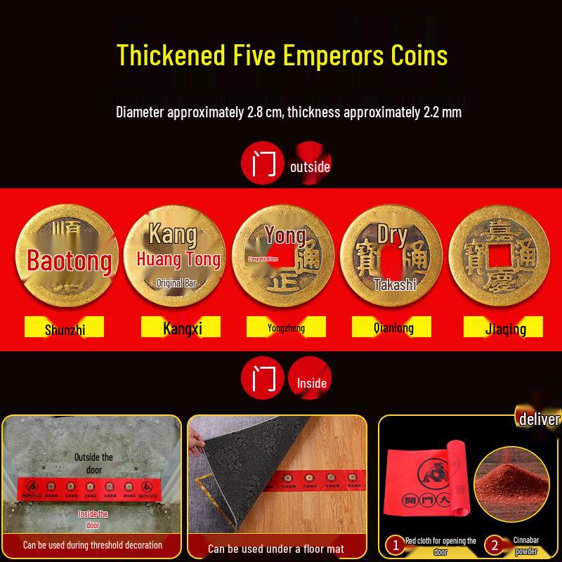 Copper Gourd Five Emperors Coins Pendant for Front Door Feng Shui Standard