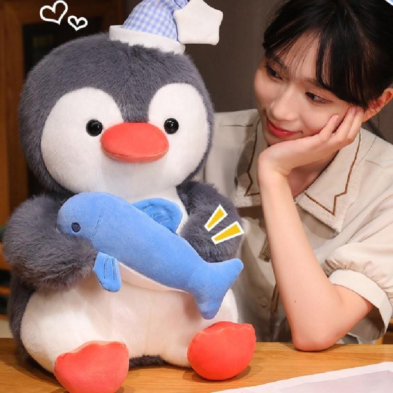 Penguin Fish Holding Soft Plush Toy Room Decoration Ornament Children Gifts