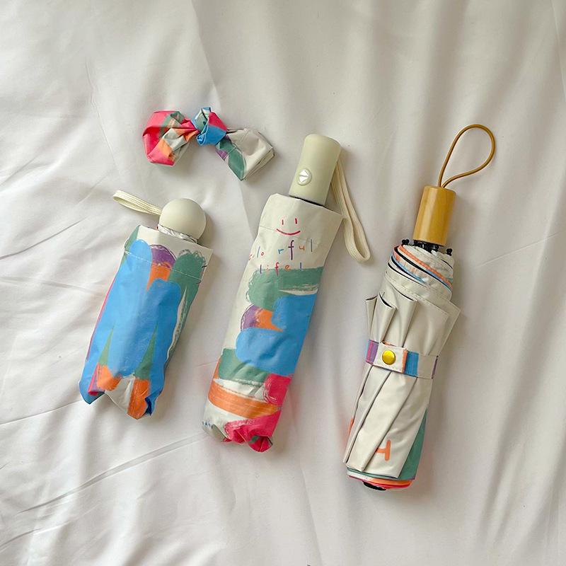 Women's Dual-Use Parasol: Automatic, Sunshade & Rain Umbrella with Black Glue Sunscreen, Foldable, Japanese & Korean Style