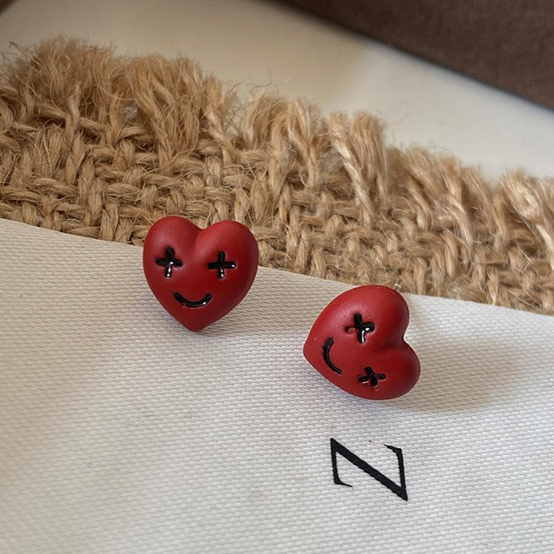 Red Love Smiley Face Design Sense Niche High Sense Retro Ankela Red