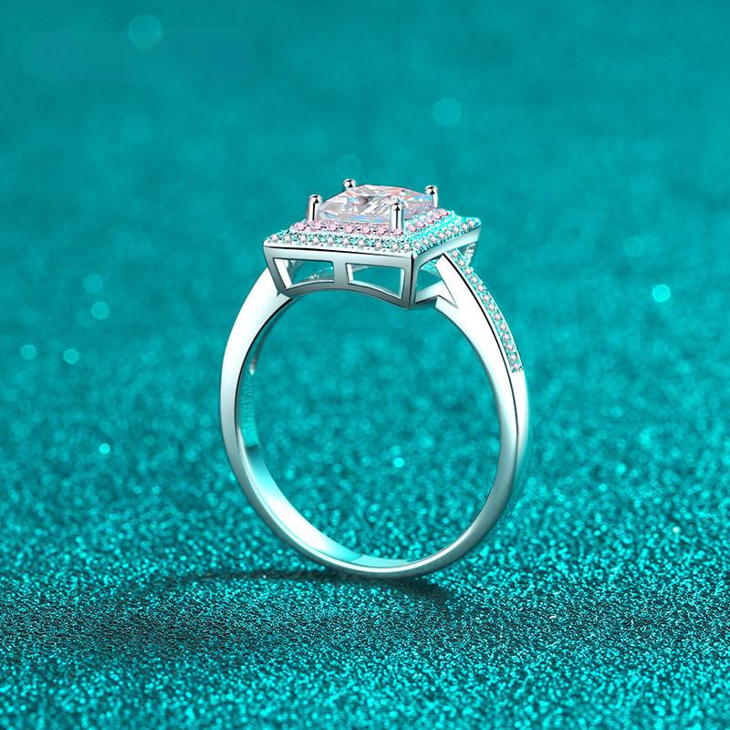 Square 1 Carat Moissanite D Color VVS High Quality Rings Platinum Plated Sterling Silver Birthday Party Jewelry Women Ring