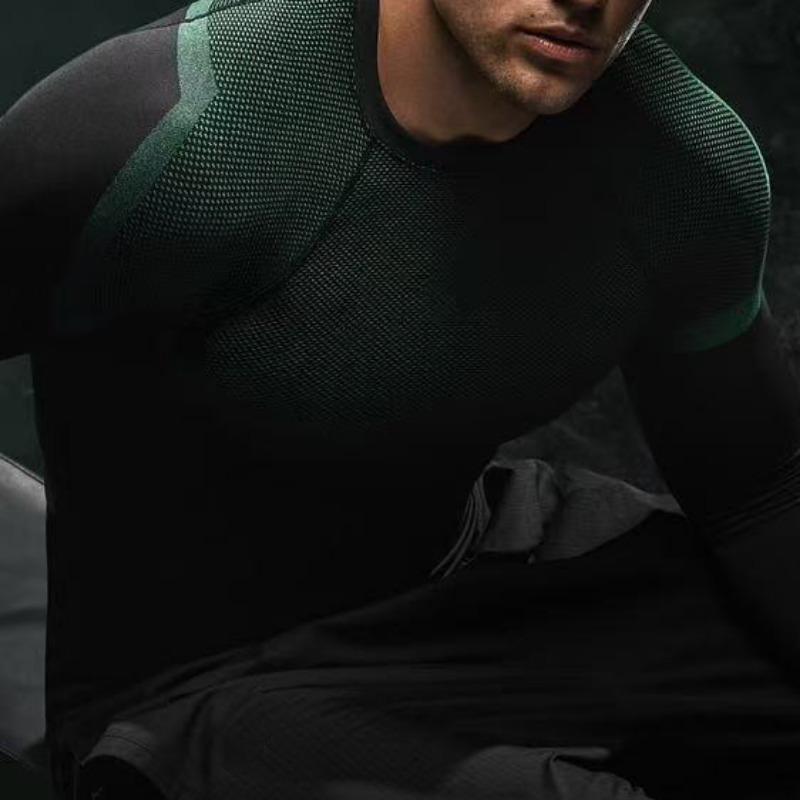 Schnelltrocknendes Sport-T-Shirt mit langen Ärmeln für Herren, bedruckt, dehnbar und atmungsaktiv, Turn-Trainings-Top