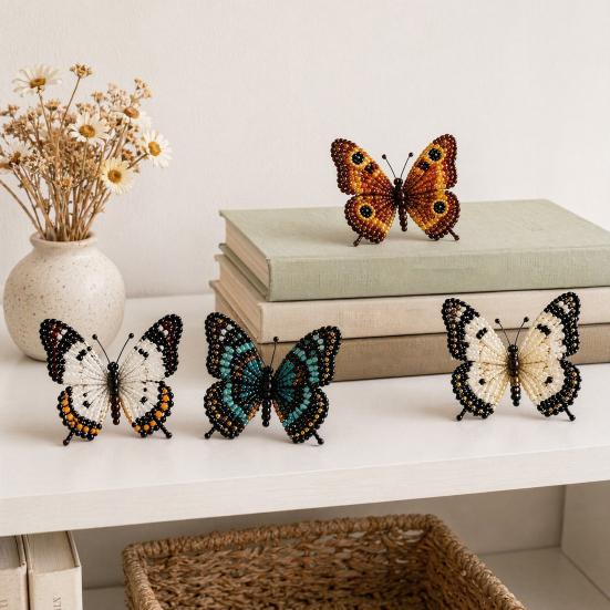 3D Beaded Butterfly Craft Kit, Tiny Beaded Animal DIY Handmade Art Set with Instruction, Cute 4-Pack Butterflies Beadwork Kit