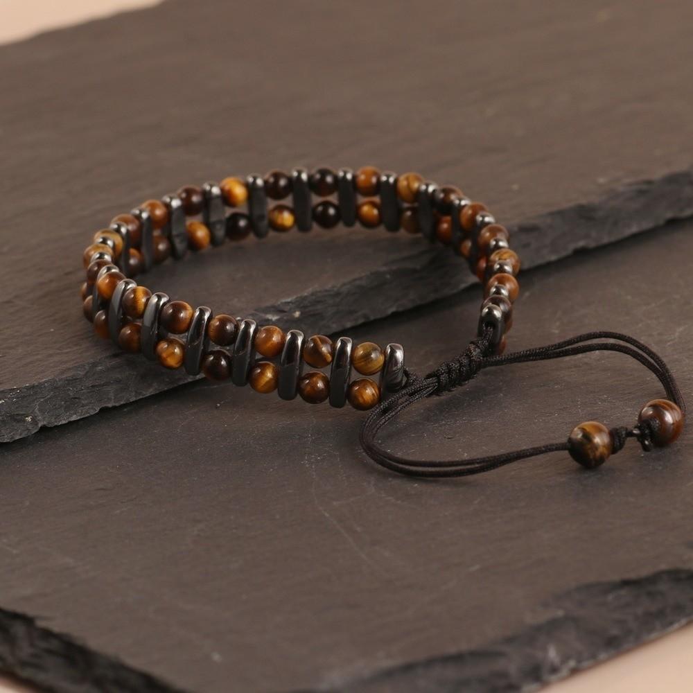 Retro Tiger Eye Stone Bracelet Adjustable Double Row Woven Bracelet Jewelry