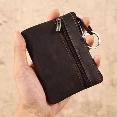 Vintage Kožená Pánská Peněženka na Mince Kožená Peněženka na Mince na Zip Retro Kroužek na Klíče Malé Peněženky Pánská Spojka Krátká