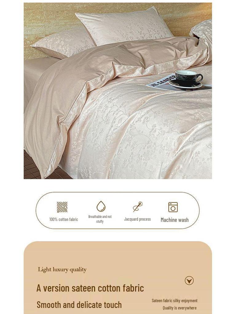 G5Z Light Luxury 200-Count Long-Staple Cotton Jacquard Bedding Set: Includes Duvet Cover, Bed Sheet, and Fitted Sheet.