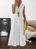 Women's long dress, suit collar, solid color button-down sleeveless swing dress
