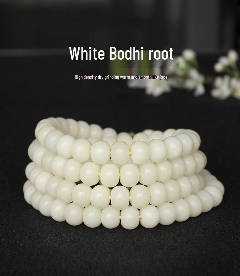 White Jade Bodhi Seed Buddhist Rosary Bracelet & Necklace with 108 Beads for Men and Women Jewelry