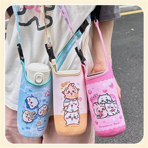 SDCADQ Chiikawa Bottle Holder, Water Bottle Cover, Water Bottle Case, Storage Bag, Can be Carried by Hand or Carried Crossbody, Fits Thermoses and Tra