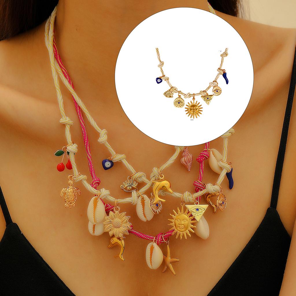 Artisanal Crafted Bohemian Necklace Shell Starfish Pendants Multi Strand Design Lightweight Jewelry Gift For Her