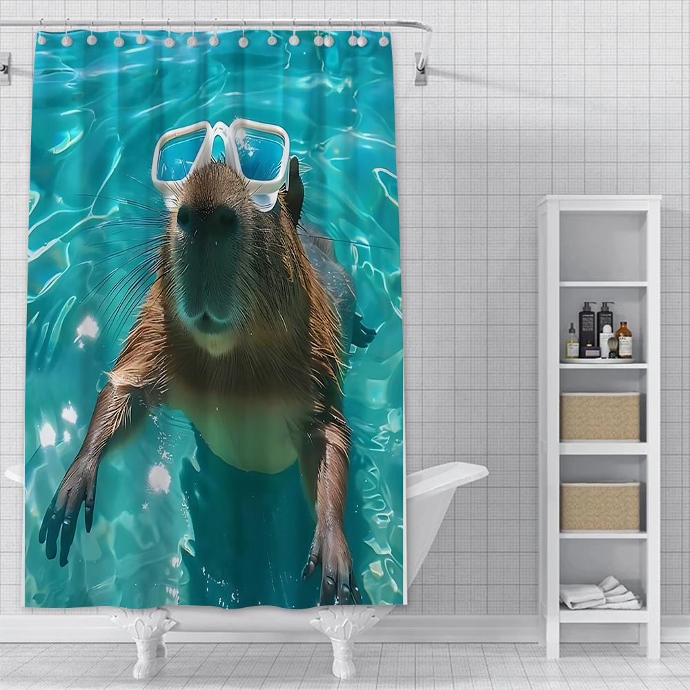 Zasłona Prysznicowa Wodoodporna Tkanina Poliestrowa Farba Kolorowa Kąpiel Słodkie Kapybary Zasłony Dom Łazienka Dekor Zasłona Z Hakiem