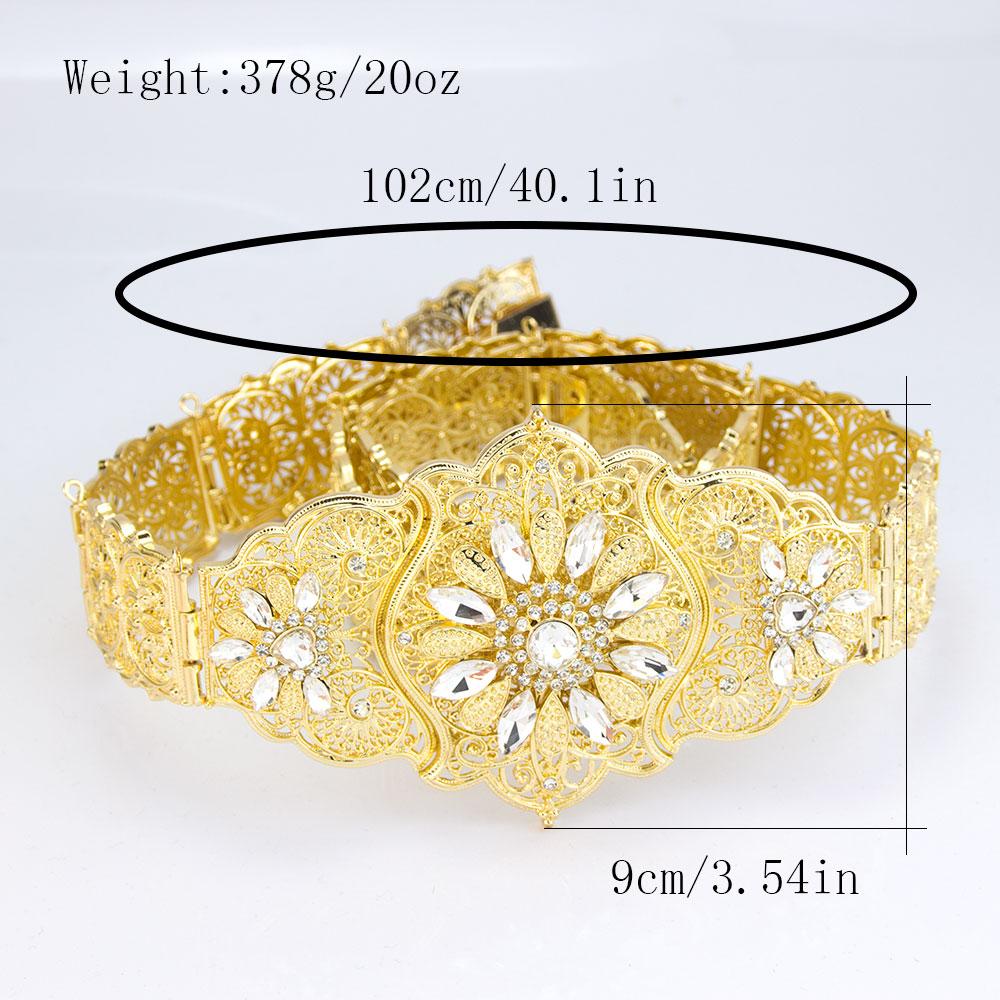 Vintage Turkish Caucasus Women Belt Gold Color Crystal Slavic Bridal Jewelry Adjustable Length