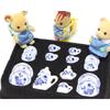 Miniature Decorative Tea Set for Dollhouse Blue Cup Saucer Pot