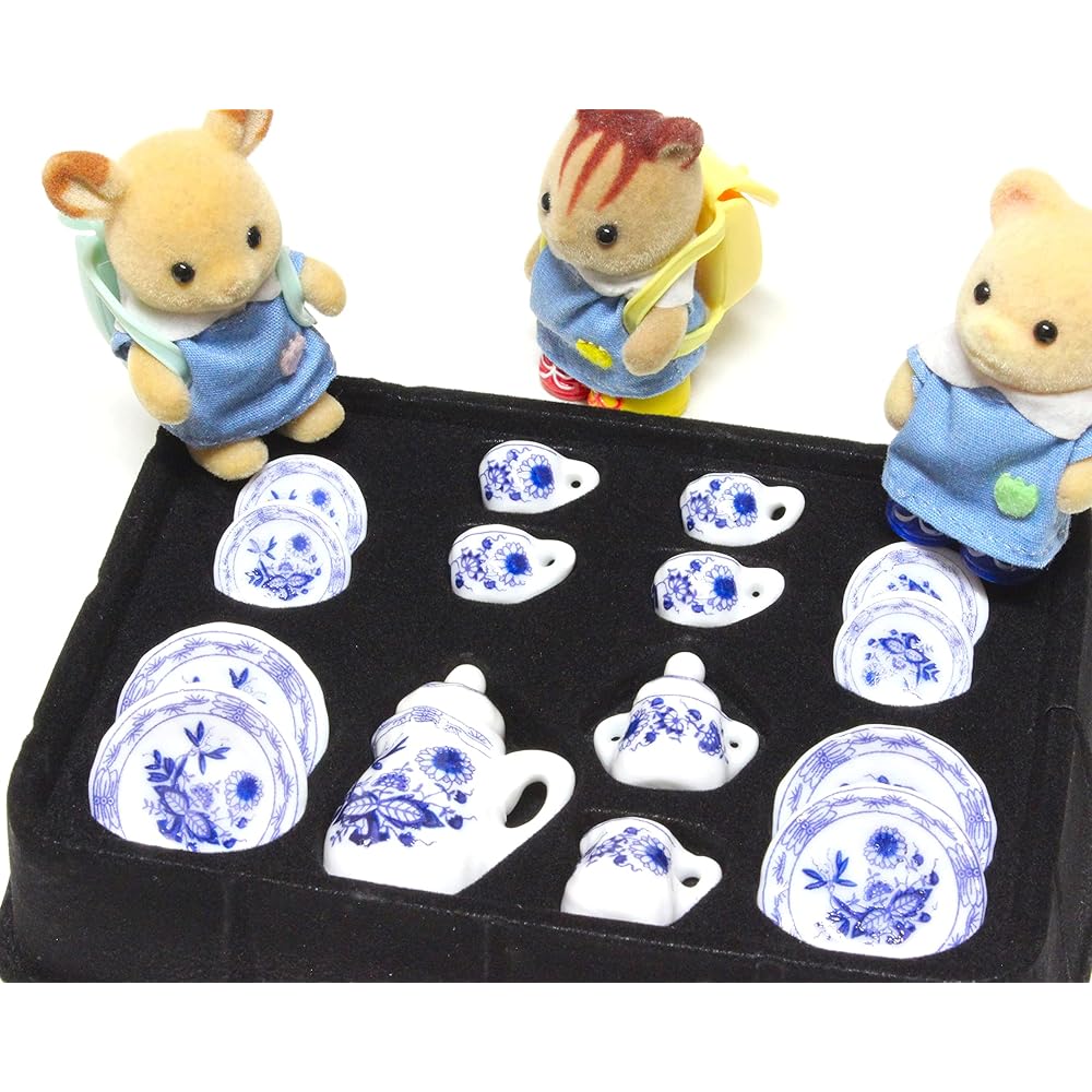 Miniature Decorative Tea Set for Dollhouse Blue Cup Saucer Pot