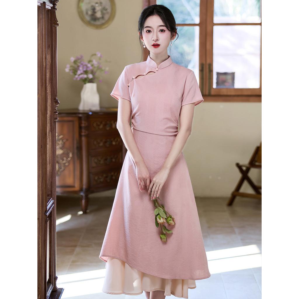 Pink new Chinese Aodai improved cheongsam 1011 spring young girl national style retro thin dress