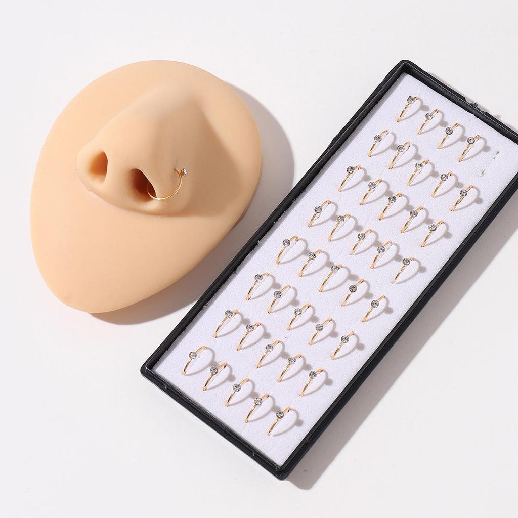 Gold-Plated Rhinestone Stainless Steel Nose Rings - 40 Pieces