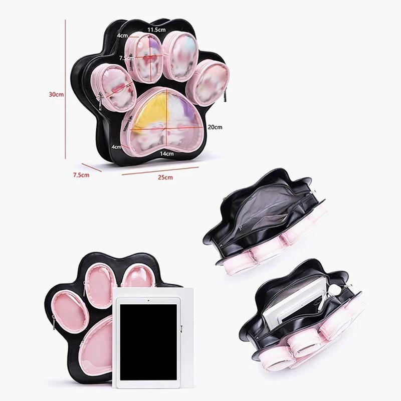 Y2K Cat Paw Print Multi-Pocket Korean Ulzzang Crossbody Backpack Large Capacity Sweet Cool Style Girls Fashion Shoulder Bag
