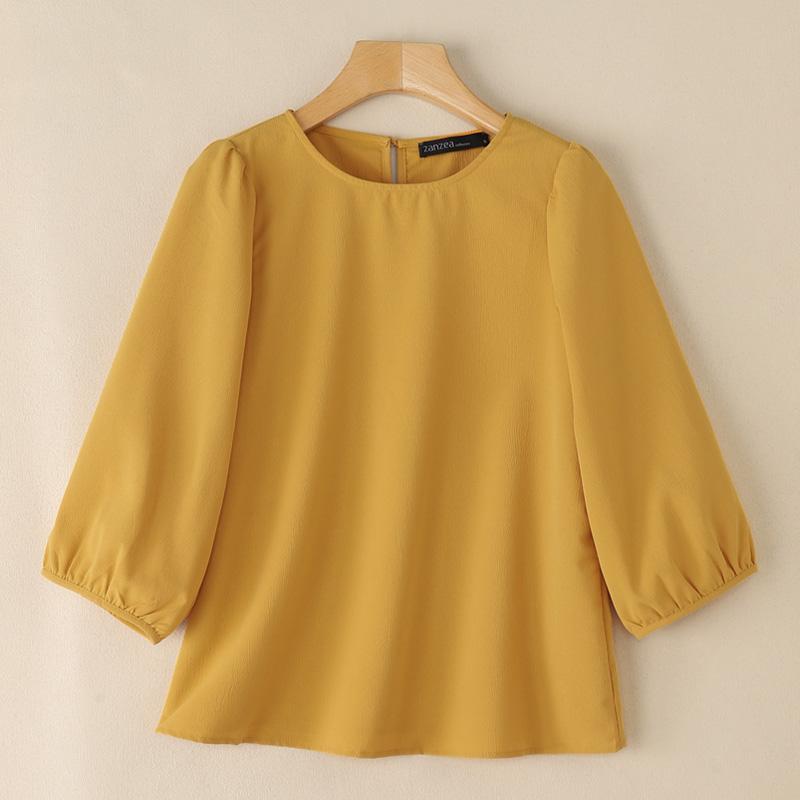 

Жіноча повсякденна одноколірна вільна блузка з рукавом 3/4 ZANZEA