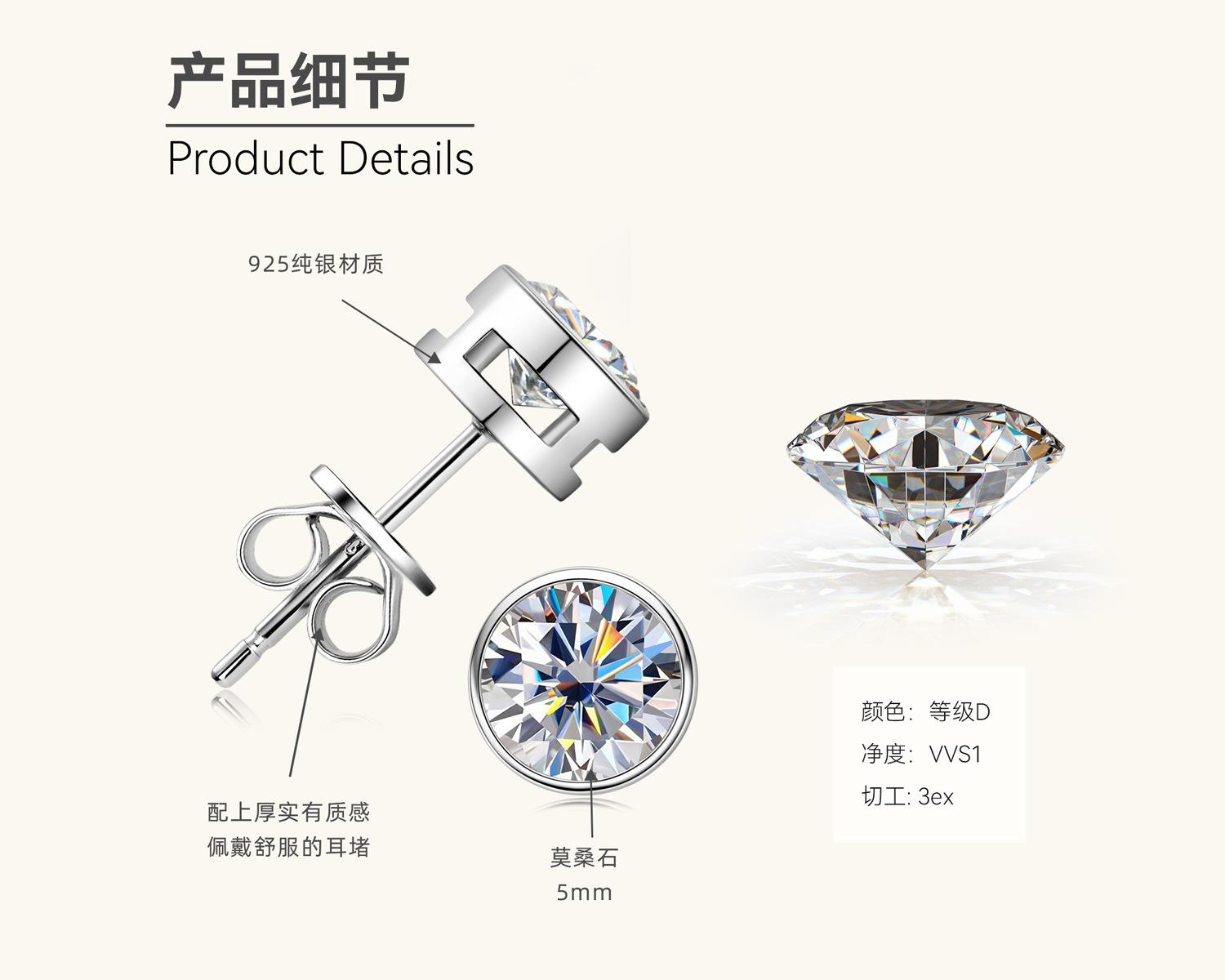 Silvere Glam Популярные серьги-пусеты с муассанитом S925 стерлингового серебра для женской моды и универсальности 925 silver