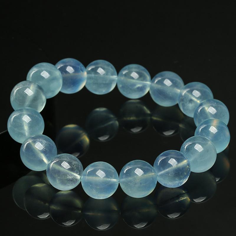 Hongchu Crystal Natural Aquamarine Round Bead Bracelet Natural Glacier Aquamarine Bracelet