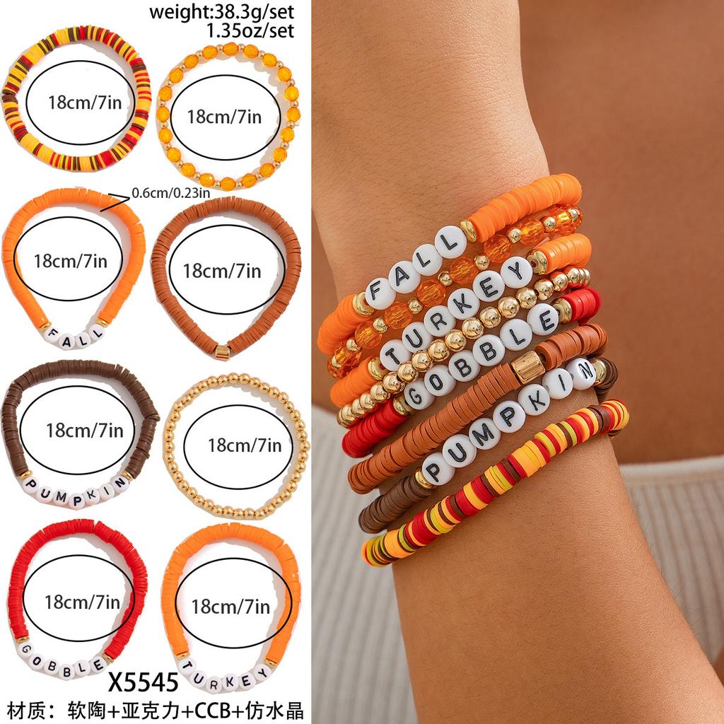 Thanksgiving Creative Turkey Pendant Colored Bracelet, Personalized Letter Pumpkin Bracelet, Charm Set